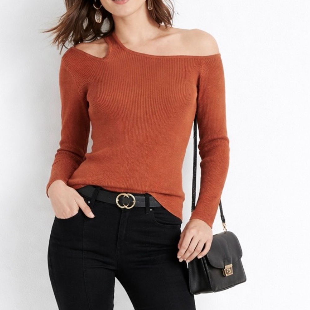 NWT Maurices solid Rust ribbed Cutout Long sleeve sweater Sz XXL